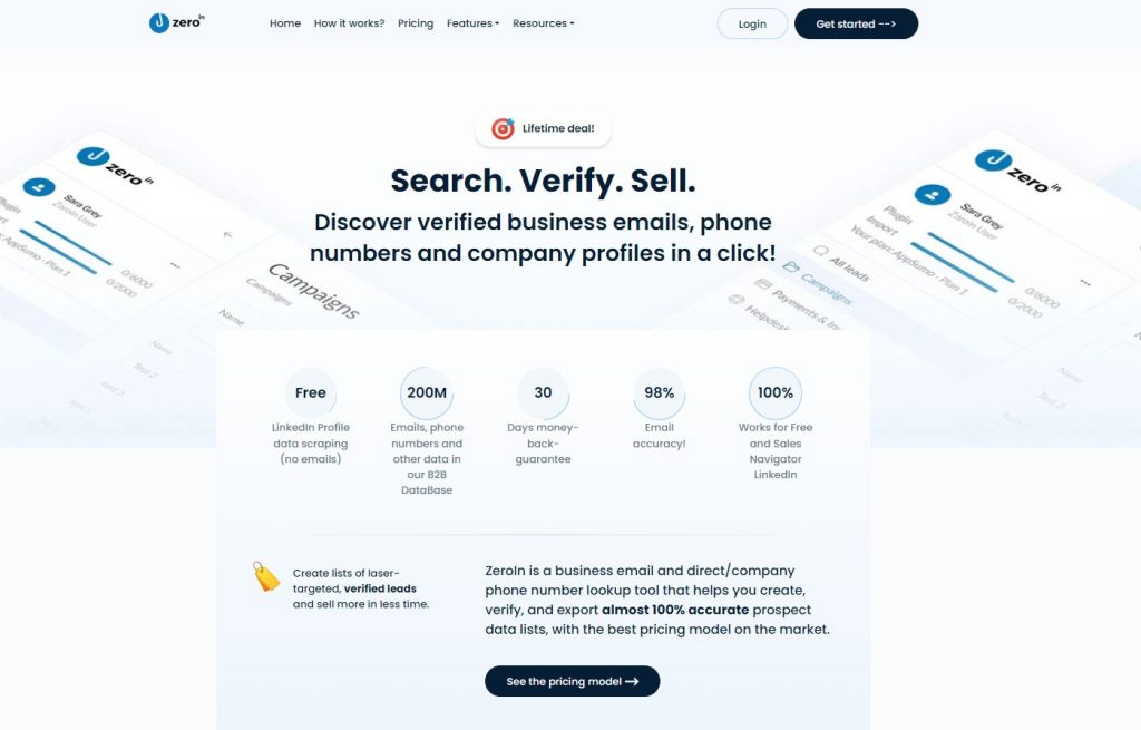 ZeroIn Landing Page screenshot