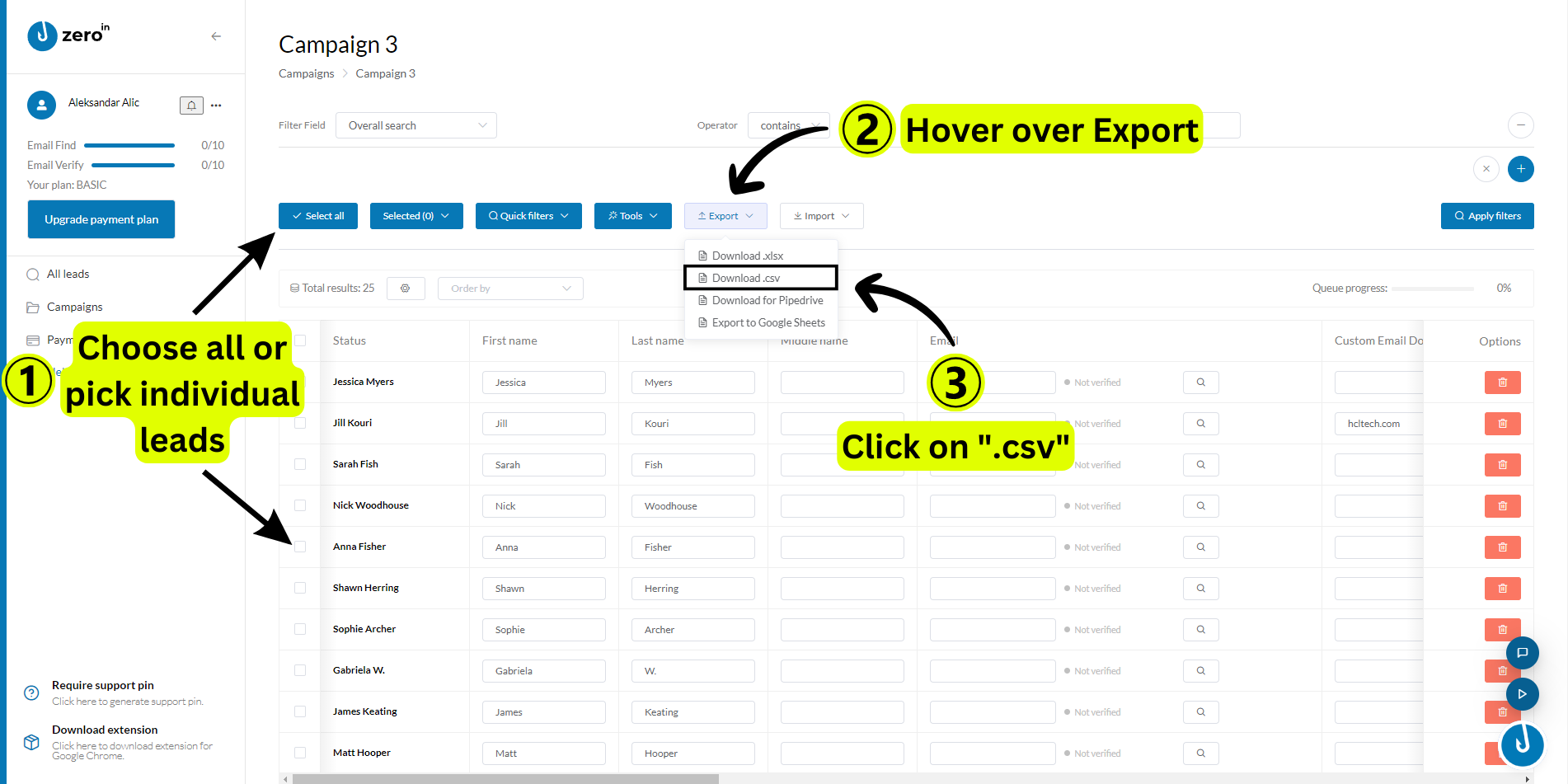 Export Your Leads